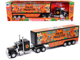 Kenworth W900 Truck Black with Graphics and Dry Van Trailer Dia De Muertos 1/32 Diecast Model by New Ray
