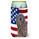 Usa American Flag With Bergamasco Sheepdog Tall Boy Beverage Insulator Beverage Insulator Hugger