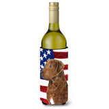Usa American Flag With Curly Coated Retriever Wine Bottle Beverage Insulator Beverage Insulator Hugger