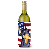Usa American Flag With Doberman Wine Bottle Beverage Insulator Beverage Insulator Hugger Ss4022Literk