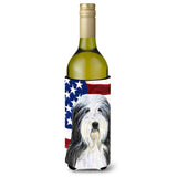 Usa American Flag With Bearded Collie Wine Bottle Beverage Insulator Beverage Insulator Hugger