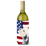 Usa American Flag With Dandie Dinmont Terrier Wine Bottle Beverage Insulator Beverage Insulator Hugger
