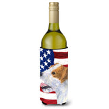 Usa American Flag With Jack Russell Terrier Wine Bottle Beverage Insulator Beverage Insulator Hugger