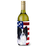 Usa American Flag With Papillon Wine Bottle Beverage Insulator Beverage Insulator Hugger