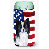 Usa American Flag With Papillon Tall Boy Beverage Insulator Beverage Insulator Hugger