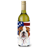Usa American Flag With Bulldog English Wine Bottle Beverage Insulator Beverage Insulator Hugger Ss4046Literk