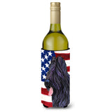Usa American Flag With Briard Wine Bottle Beverage Insulator Beverage Insulator Hugger