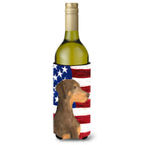 Usa American Flag With Doberman Wine Bottle Beverage Insulator Beverage Insulator Hugger Ss4058Literk