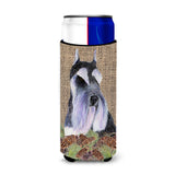 Schnauzer On Faux Burlap With Pine Cones Ultra Beverage Insulators For Slim Cans Ss4068Muk