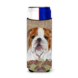 Bulldog English On Faux Burlap With Pine Cones Ultra Beverage Insulators For Slim Cans Ss4075Muk