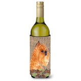 Brussels Griffon On Faux Burlap With Pine Cones Wine Bottle Beverage Insulator Beverage Insulator Hugger