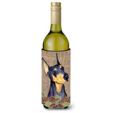 Doberman On Faux Burlap With Pine Cones Wine Bottle Beverage Insulator Beverage Insulator Hugger Ss4085Literk