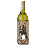 Brindle Boxer On Faux Burlap With Pine Cones Wine Bottle Beverage Insulator Beverage Insulator Hugger