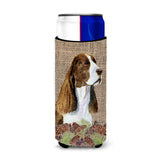 Springer Spaniel On Faux Burlap With Pine Cones Ultra Beverage Insulators For Slim Cans Ss4102Muk