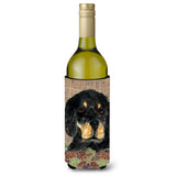 Gordon Setter On Faux Burlap With Pine Cones Wine Bottle Beverage Insulator Beverage Insulator Hugger