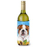 Bulldog English In Summer Flowers Wine Bottle Beverage Insulator Beverage Insulator Hugger