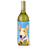 Bull Terrier In Summer Flowers Wine Bottle Beverage Insulator Beverage Insulator Hugger
