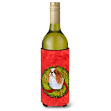 English Toy Spaniel Cristmas Wreath Wine Bottle Beverage Insulator Beverage Insulator Hugger