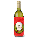 Bichon Frise Cristmas Wreath Wine Bottle Beverage Insulator Beverage Insulator Hugger