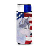 Usa American Flag With Siberian Husky Ultra Beverage Insulators For Slim Cans Ss4220Muk