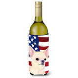 Usa American Flag With Chihuahua Wine Bottle Beverage Insulator Beverage Insulator Hugger