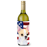 Usa American Flag With Chihuahua Wine Bottle Beverage Insulator Beverage Insulator Hugger Ss4230Literk