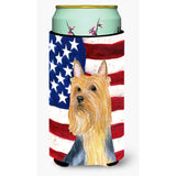 Usa American Flag With Silky Terrier Tall Boy Beverage Insulator Beverage Insulator Hugger
