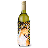 Collie Smooth Candy Corn Halloween Portrait Wine Bottle Beverage Insulator Beverage Insulator Hugger