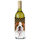 Bulldog English Candy Corn Halloween Portrait Wine Bottle Beverage Insulator Beverage Insulator Hugger