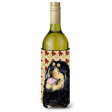 Tibetan Mastiff Fall Leaves Portrait Wine Bottle Beverage Insulator Beverage Insulator Hugger