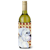 Boxer White Fall Leaves Portrait Wine Bottle Beverage Insulator Beverage Insulator Hugger