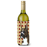 Boxer Brindle Fall Leaves Portrait Wine Bottle Beverage Insulator Beverage Insulator Hugger