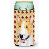 Bull Terrier Fall Leaves Portrait Tall Boy Beverage Insulator Beverage Insulator Hugger