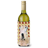 Wheaten Terrier Soft Coated Fall Leaves Portrait Wine Bottle Beverage Insulator Beverage Insulator Hugger
