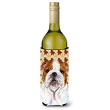 Bulldog English Fall Leaves Portrait Wine Bottle Beverage Insulator Beverage Insulator Hugger Ss4372Literk