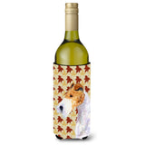 Fox Terrier Fall Leaves Portrait Wine Bottle Beverage Insulator Beverage Insulator Hugger