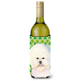 Bichon Frise St. Patrick'S Day Shamrock Portrait Wine Bottle Beverage Insulator Beverage Insulator Hugger