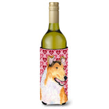 Collie Smooth Hearts Love Valentine'S Day Portrait Wine Bottle Beverage Insulator Beverage Insulator Hugger