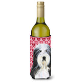 Bearded Collie Hearts Love Valentine'S Day Portrait Wine Bottle Beverage Insulator Beverage Insulator Hugger