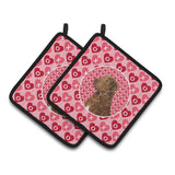 Caroline'S Treasures Chesapeake Bay Retriever Hearts Love & Valentine'S Day Pair Of Pot Holders Ss4531Pthd, 7.5Hx7.5W, Multico