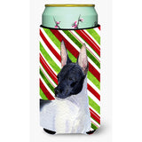 Rat Terrier Candy Cane Holiday Christmas Tall Boy Beverage Insulator Beverage Insulator Hugger