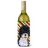 Portuguese Water Dog Candy Cane Holiday Christmas Wine Bottle Beverage Insulator Beverage Insulator Hugger