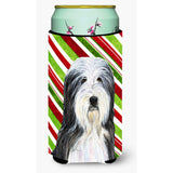 Bearded Collie Candy Cane Holiday Christmas Tall Boy Beverage Insulator Beverage Insulator Hugger