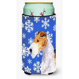 Fox Terrier Winter Snowflakes Holiday Tall Boy Beverage Insulator Beverage Insulator Hugger