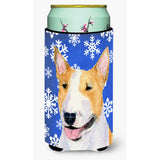 Bull Terrier Winter Snowflakes Holiday Tall Boy Beverage Insulator Beverage Insulator Hugger