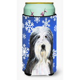 Bearded Collie Winter Snowflakes Holiday Tall Boy Beverage Insulator Beverage Insulator Hugger