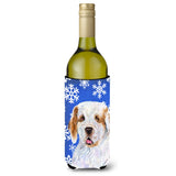 Clumber Spaniel Winter Snowflakes Holiday Wine Bottle Beverage Insulator Beverage Insulator Hugger
