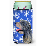 Irish Wolfhound Winter Snowflakes Holiday Tall Boy Beverage Insulator Beverage Insulator Hugger
