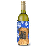 Bullmastiff Winter Snowflakes Holiday Wine Bottle Beverage Insulator Beverage Insulator Hugger