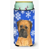 Bullmastiff Winter Snowflakes Holiday Tall Boy Beverage Insulator Beverage Insulator Hugger